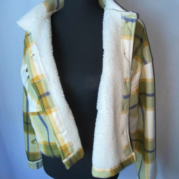 HELIUM London Olive Plaid Fleece Flannel Jacket Shacket Size Large - Picture 2 of 6